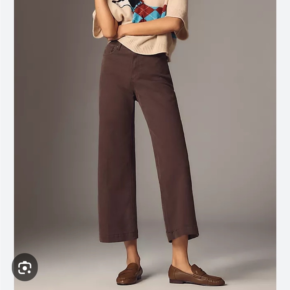 PAIGE Chocolate Brown Cropped Jeans Annessa Wide Leg High rise 34